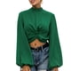 thumbnail image 1 of Moda mujer color sólido blusa cuello alto manga larga linterna nudo Crop Top verano Abanopi Verde/Extragrande, 1 of 7
