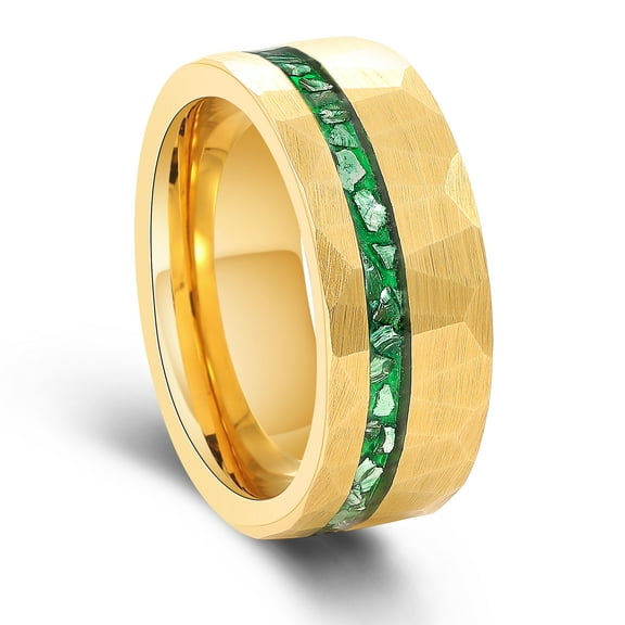 Hammered Emerald Tungsten Ring Mens Wedding Ring Promise 8mm Ring