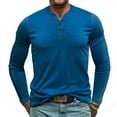 thumbnail image 2 of BADHUB Mens Henley Long Sleeve T-Shirt Classic V Neck Button Stretch Casual Slim Fit Shirt Father's Day Gift Blue XXL, 2 of 8