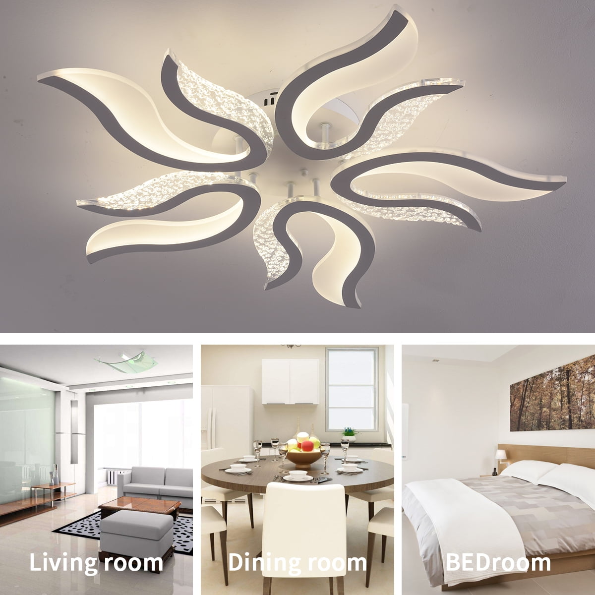 Garwarm LED Ceiling Light Dimmable 50W Modern Ceiling Lamps with Remote,Flame Shape LED Chandelier Light Fixture for Living Dining Room Bedroom Kitchen,3 Color/3000-6500K