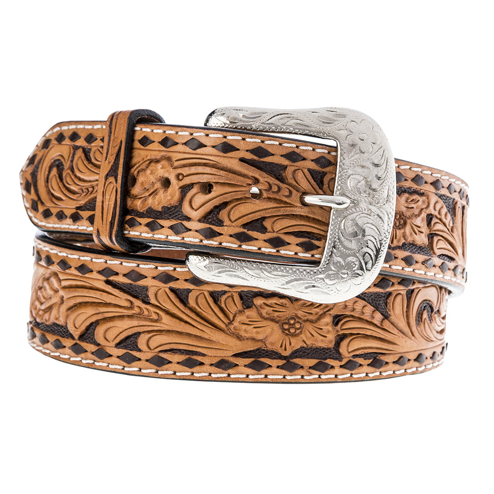 NEW MENS Dark Brown Leather Belt Lattice Concho Western Cowboy 32" 36" 40" 