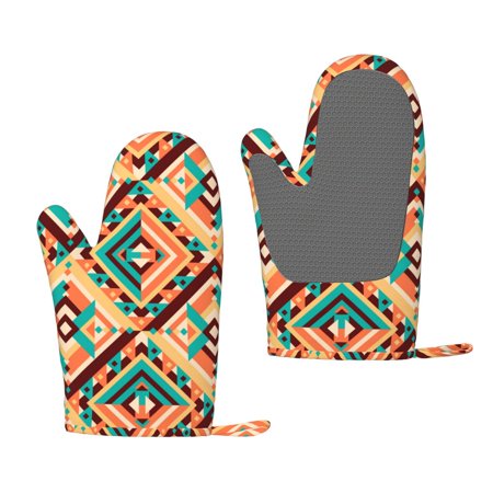 ZNDUO Kitchen Oven Gloves, Durable Heat Resistant Oven Gloves with Quilted Liner Non-Slip Textured Grip Perfect for BBQ, Baking, Cooking and Grilling, Geometric Aztec Tribe Style