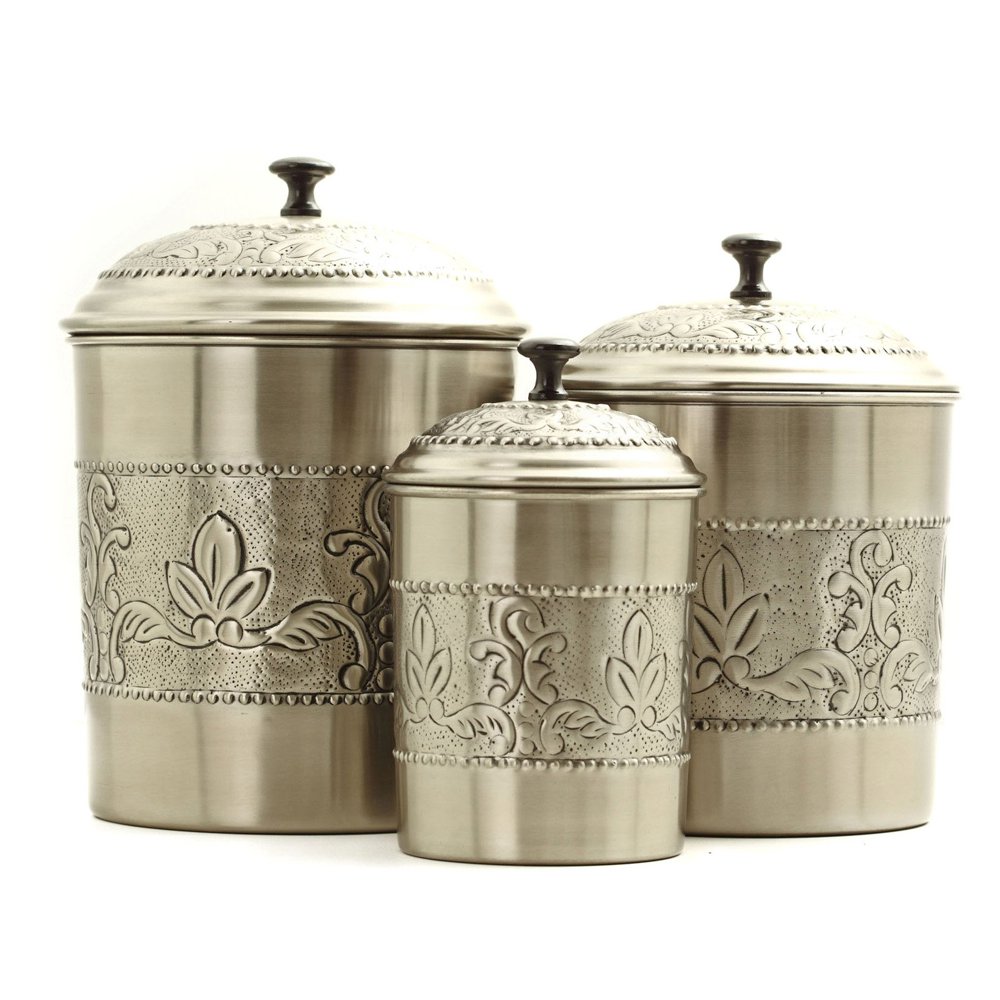 3 Piece Antique Embossed ?Victoria? Canister Set, 5½ Qt., 4 Qt., 3 Qt