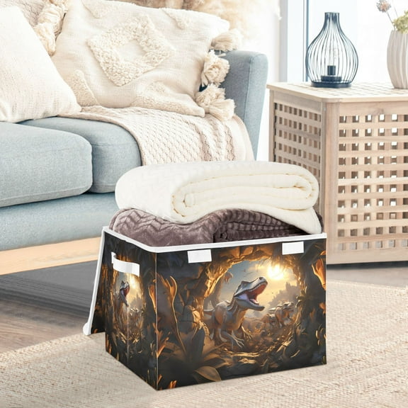 Dinosaurs Cave Leaves Storage Basket Foldable Laundry Basket Shelf Kids Toy Storage Container Organizer with Handles