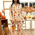 thumbnail image 2 of MEZZALL Women Halloween Autumn Button Front Long Sleeve Lapel Top With Chest Pocket Elastic Waist Full Length Pants Pajama Set Casual Home Wear Pajamas Relaxed Fit 2 Piece Pjs, 2 of 6