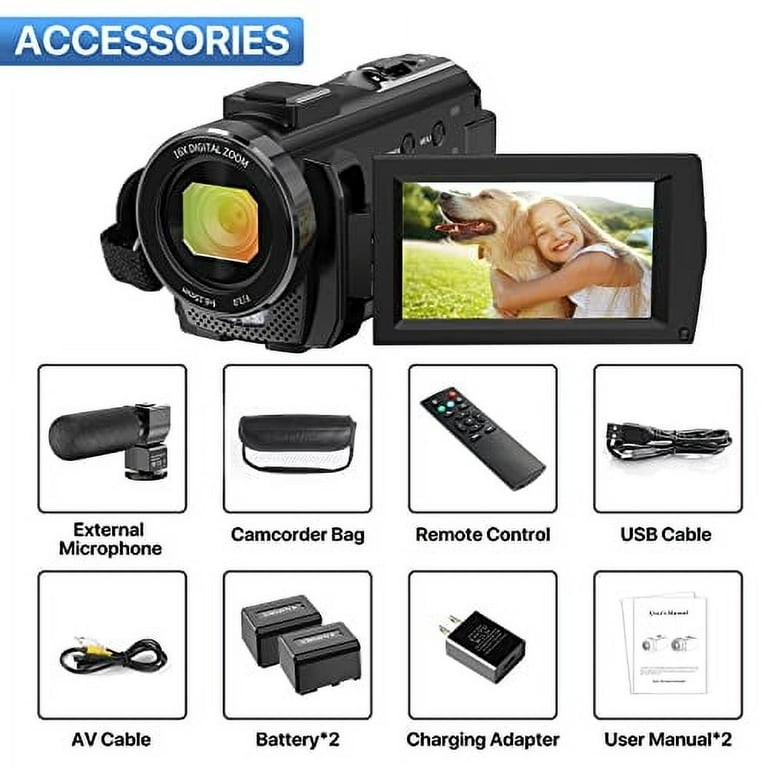  WZX Video Camera Camcorder, Full HD 30FPS 36MP 16X Digital Zoom  Digital Camera,IR Night Vision Vlogging Camera,  Camera with  External Microphone, Lens Hood, Stabilizer, Remote Control : Electrónica
