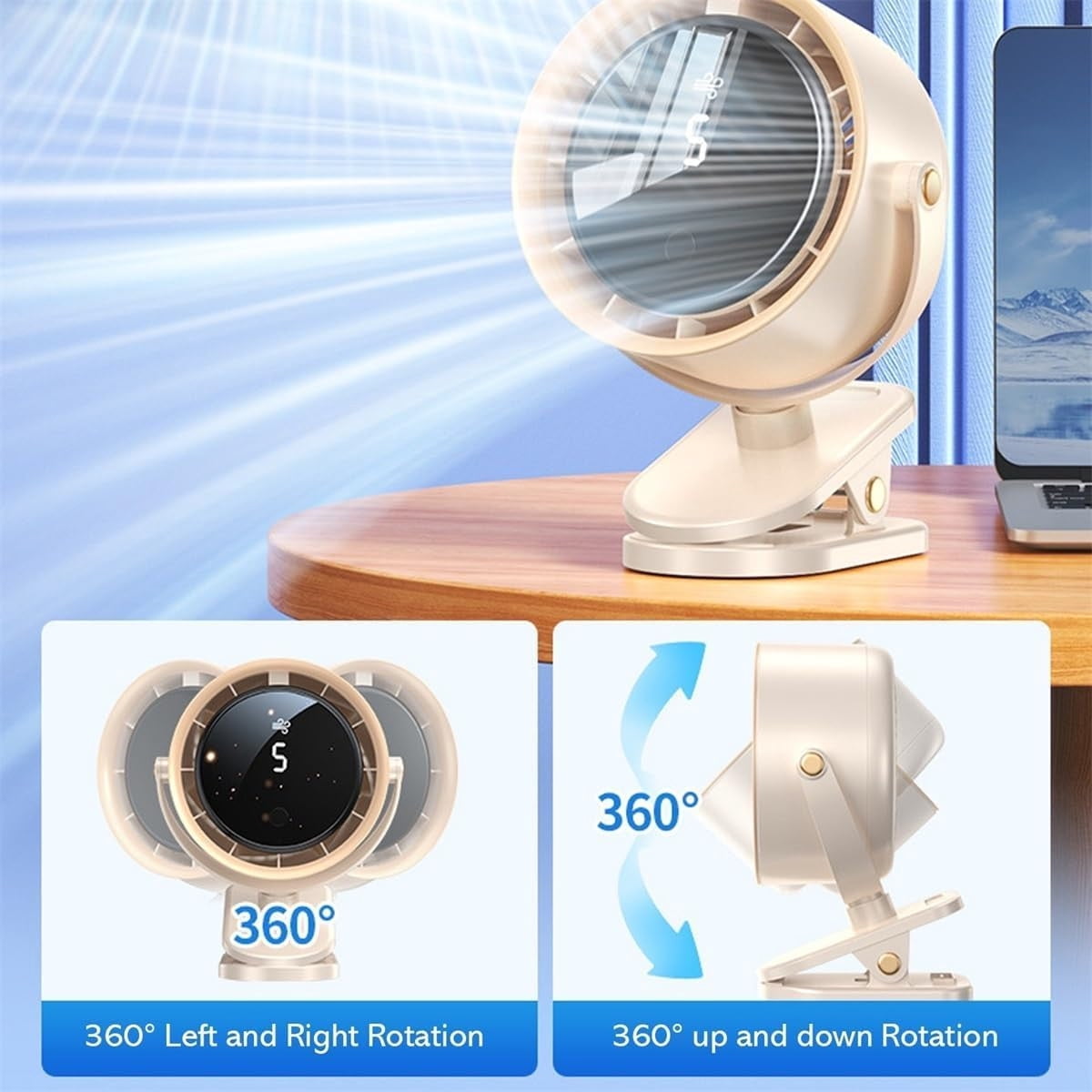 guanglv Powerful Portable Clip-on Fan, USB Powered Mini Personal Desk Clip Fan for Car Home Office