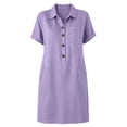 thumbnail image 3 of Ayolanni Fitted Waist Summer Dresses for Women 2026 V-Neck Solid Short Sleeve Midi Shirt Dress Flowy Work Button Up Cotton Linen Casual Sundress with Pockets Purple XXL, 3 of 3