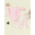 thumbnail image 2 of Nygoyerh Newborn Infant Girls Casual Outfit  Long Sleeve Ribbed Romper + Bow Print Suspender Skirt + Headband 3PCS Set Baby Clothing for 3M 6M 12M 18M, 2 of 8