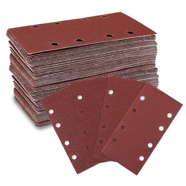 Juego de Hojas de Lijado, 100 Piezas, Papel de Lija Adhesivo de Nailon, Grano 40/60/80/120, 8 Agujeros, Accesorios para Lijadora Múltiple, Lijadora Orbital