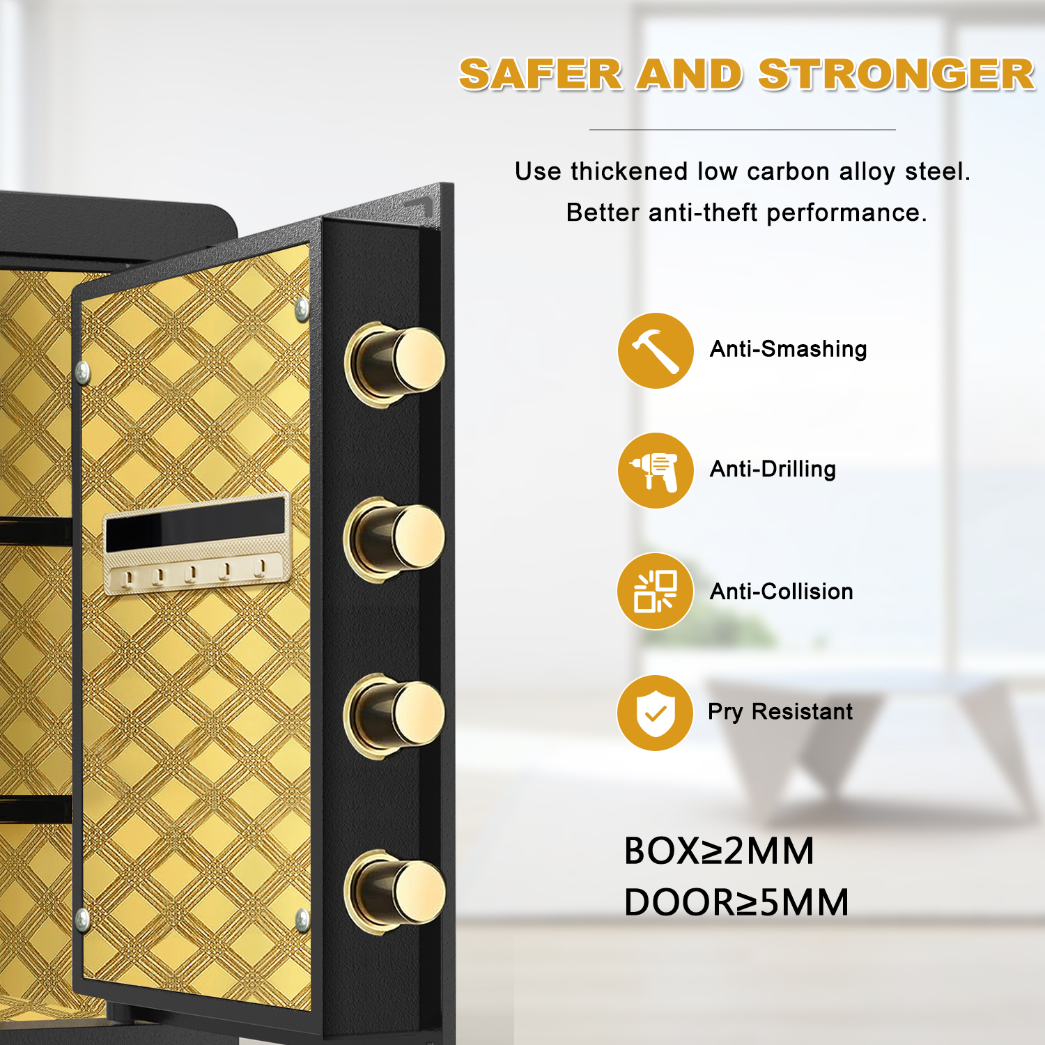 Kavey 2.1 Cub Safe Box Fireproof Waterproof, Home Safe with Dual Alarm System, LCD Digital Screen with Hidden Password Function, Fireproof Safe for Home Office Hotel