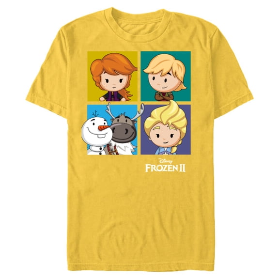 Disney Frozen 2 Chibi Character Panels T-Shirt- Short Sleeve Blended T-Shirt for Adults - Customized-Yellow