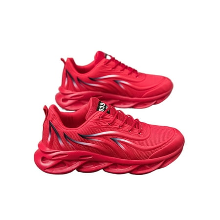 

GENILU Mens Fashion Breathable Trainers Slip Resistant Sneakers Jogging Lace Up Athletic Shoes Red 5