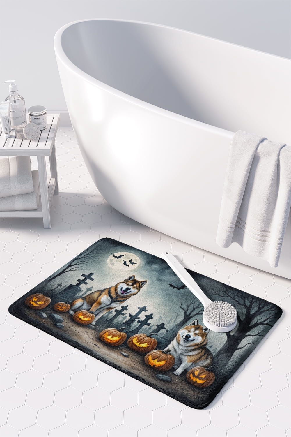 Akita Spooky Halloween Memory Foam Kitchen Mat 27 in x 19 in
