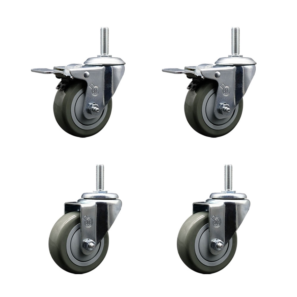 Polyurethane Swivel Threaded Stem Caster Set of 4 w/3.5" x 1.25" Gray