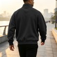 thumbnail image 4 of Quarter Zip Sweatshirt Men Stand Collar Athletic Fleece Pullover 1/4 Lightweight Ribbed Hem Cuffs Loose Fit Tops Active Fall Long Sleeve Casual Sweatshirts Black L, 4 of 6