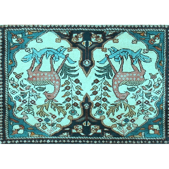 Ahgly Company Indoor Rectangle Persian Light Blue Traditional Area Rugs, 6' x 9'