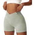 thumbnail image 1 of i.e. Women's Gym Shorts V Cross Elastic Push Up Yoga Shorts Booty Scrunch High Waist Athletic Leggings Gray Green Medium, 1 of 1