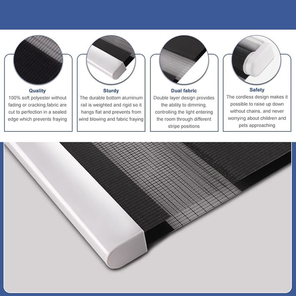 Refurbished Luckup CA-THBML-35B Cordless Zebra Blinds, Dual Layer Light Filtering Shade, Black, 35 in W x 72 in H