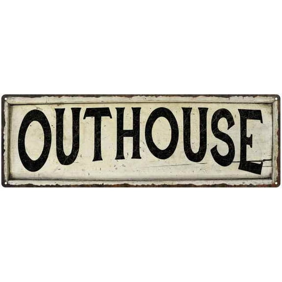 OUTHOUSE Farmhouse Style Wood Look Sign Gift 8x24 Metal Decor 108240028236