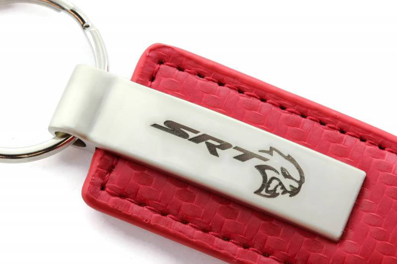 Red Leather Key Chain w/ Charger Challenger SRT Hellcat Emblem Licensed
