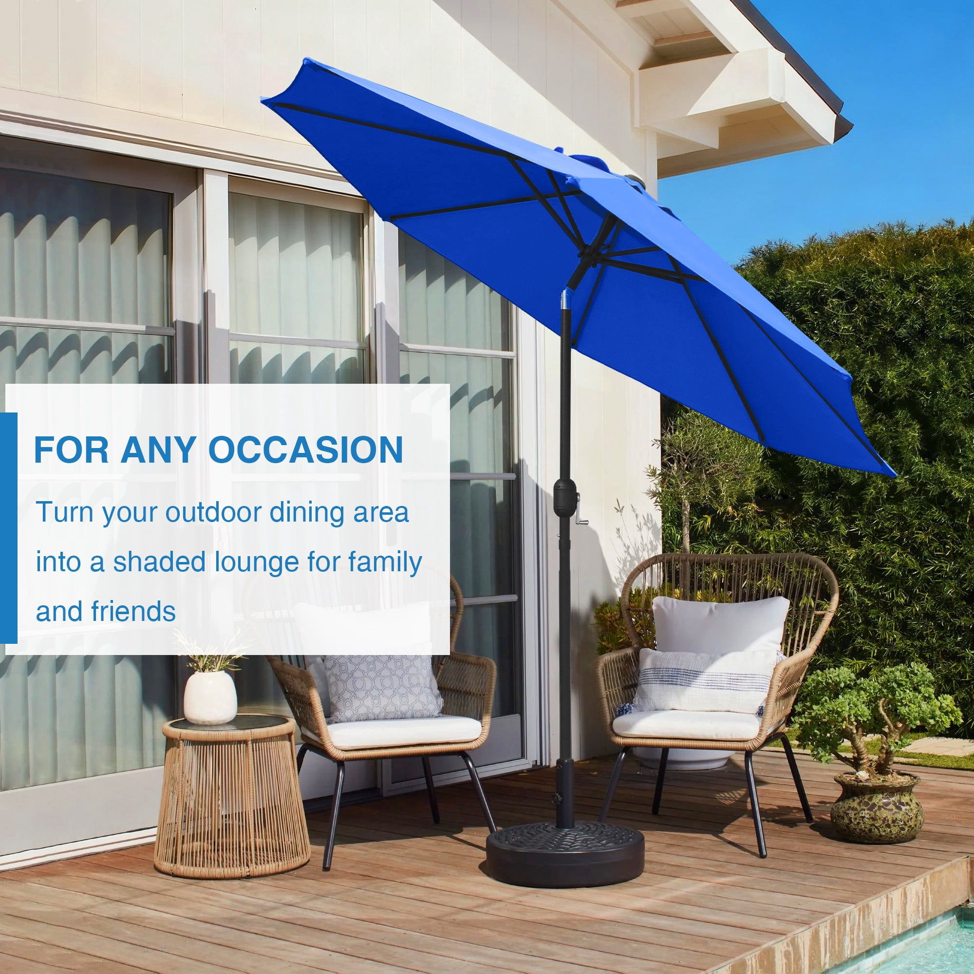 Abble Outdoor 9ft Patio Umbrella with Crank Handle and Push Button Tilt, Outdoor Market Umbrella with 8 Ribs for Garden, Deck, Backyard, Pool, Royal Blue