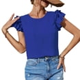 thumbnail image 1 of Mujeres capas ruffle manga blusa redonda Masajeadores de cuello color puro elegante suelta casual camiseta verano, 1 of 8