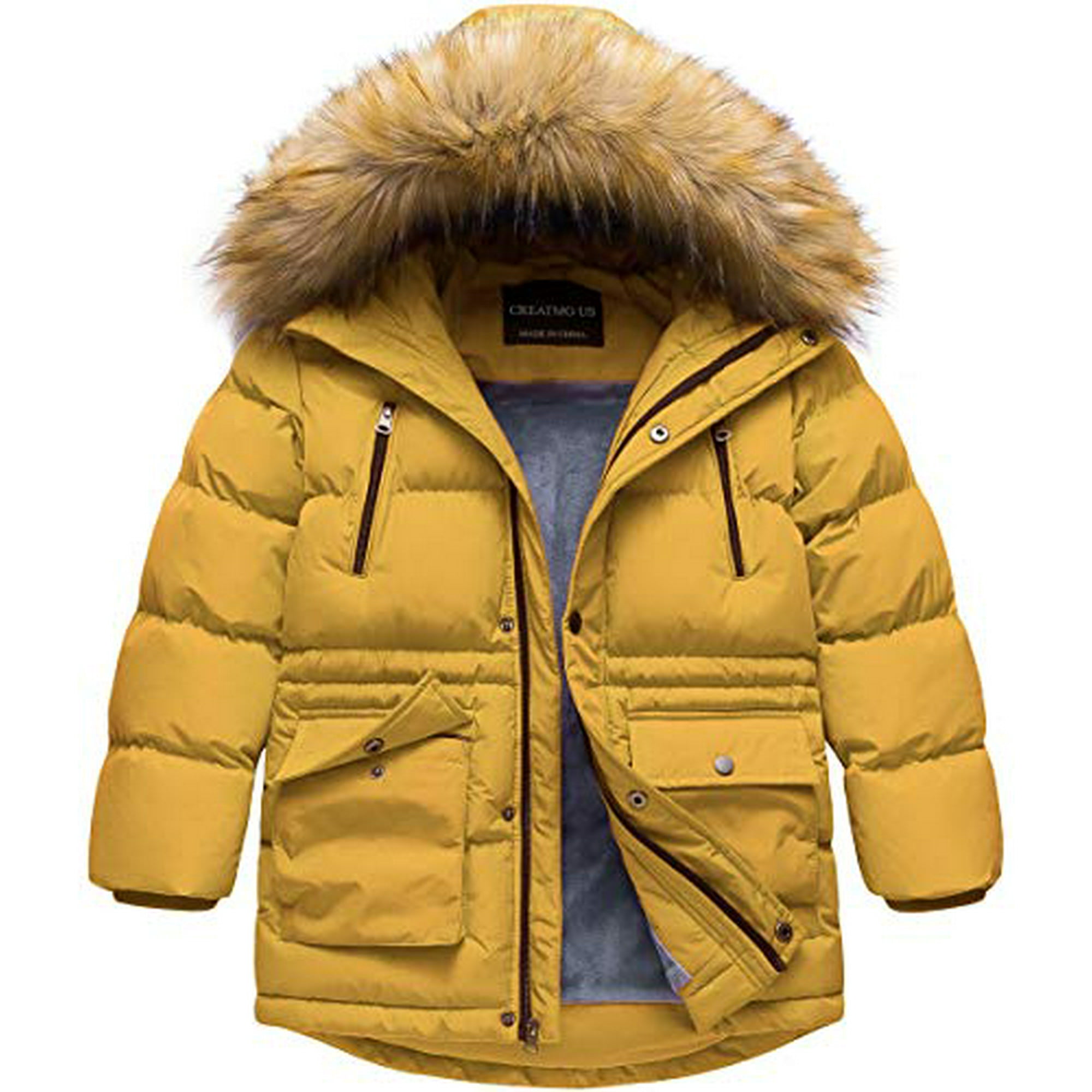 CREATMO US Boy s Winter Parka Water Resistant Hooded Puffer Fleece Lined Jackets Coats