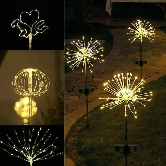 iMounTEK 2Pcs Solar Powered Starburst Lights, Beautiful Firework IP65 Waterproof Lamp for Garden Path Decor, Warm White