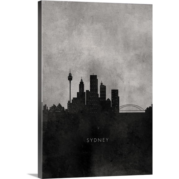 Great BIG Canvas | "Black and White Minimalist Sydney Skyline" Canvas Wall Art - 20x30