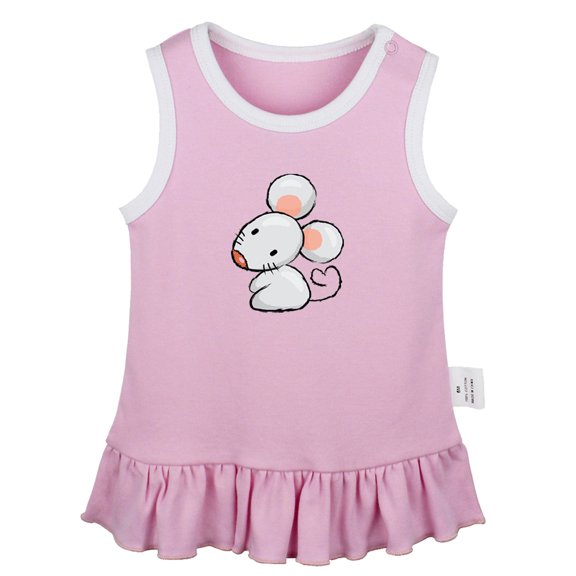 Animal Clever Mouse Pattern Dresses For Baby, Newborn Babies Skirts, Infant Princess Dress, 0-24M Kids Graphic Clothes (Pink Sleeveless Dresses, 12-18 Months)