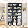 thumbnail image 4 of Hiphuta 86"H x 47"W Wood Triple 7-Tier Standard Bookcase, Tall Bookcase for Bedroom, Living Room and Office, Freestanding 21 Cubes Display Storage Shelves, Blue, 4 of 7