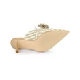 thumbnail image 5 of BLISSFUL STEP Women's Stiletto Heel Mules Pointed Toe Stripe Bow Slip-On Dress Shoes Beige 6, 5 of 7