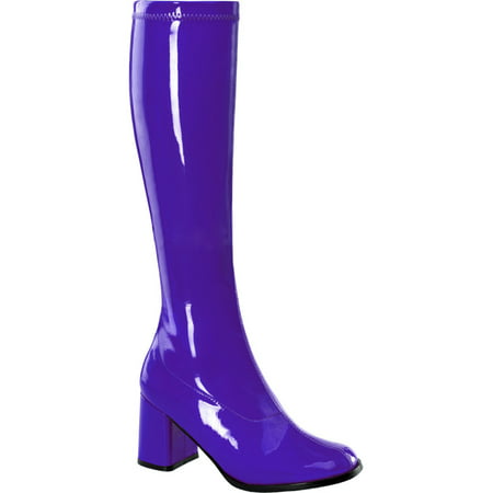 Womens Purple Knee High Boots 3 Inch Heels GoGo Boots Stretch Costumes