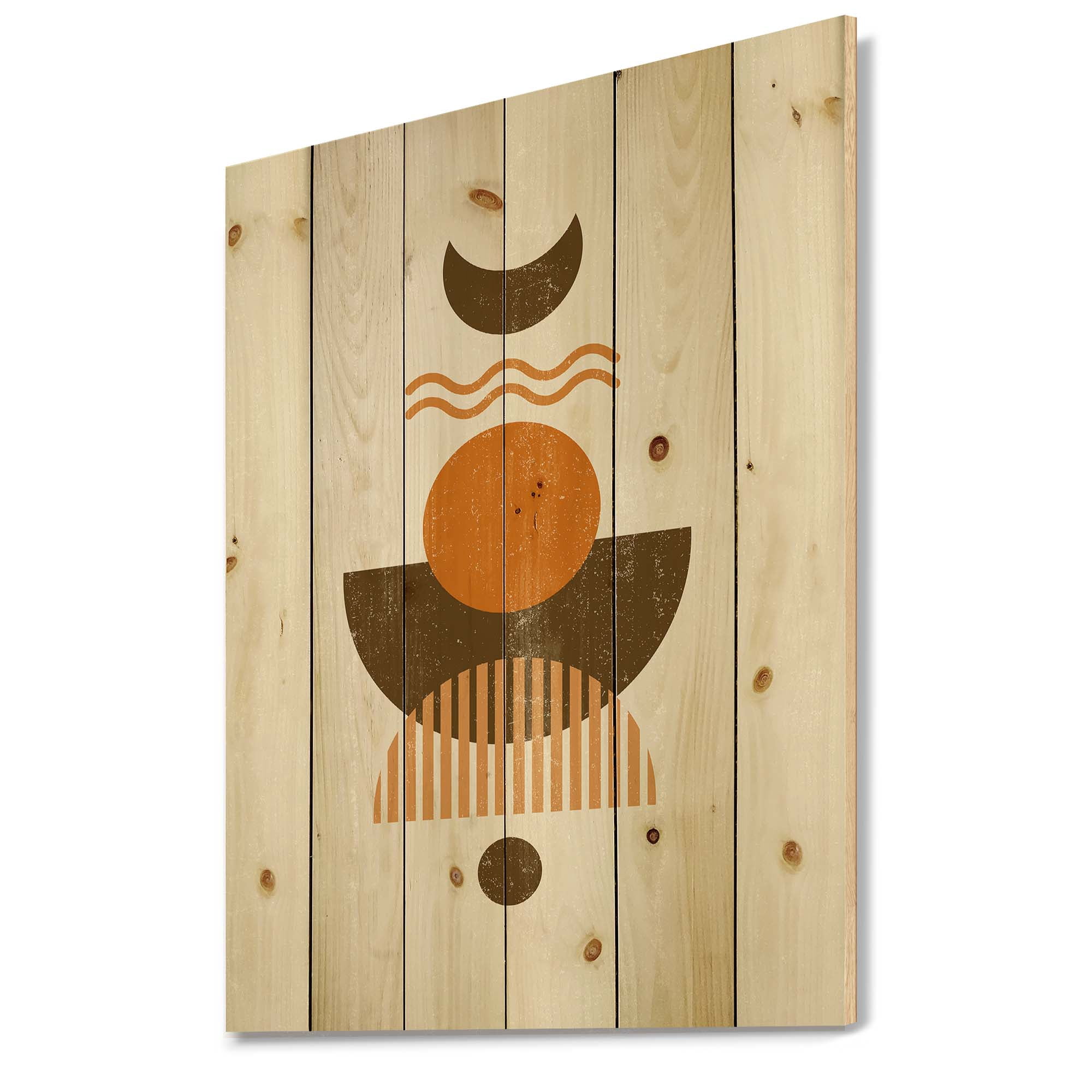 Designart 'Abstract Moon and Sun In Earth Tones' Modern Print on Natural Pine Wood