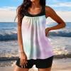 thumbnail image 1 of RKSTN Womens Swimsuits Tankini Swimsuit Summer Printed Color Block Crew Neck Modest Swim Tank Top with High Waisted Solid Color Swim Shorts Matching Two Piece Set Bathing Suits, 1 of 5