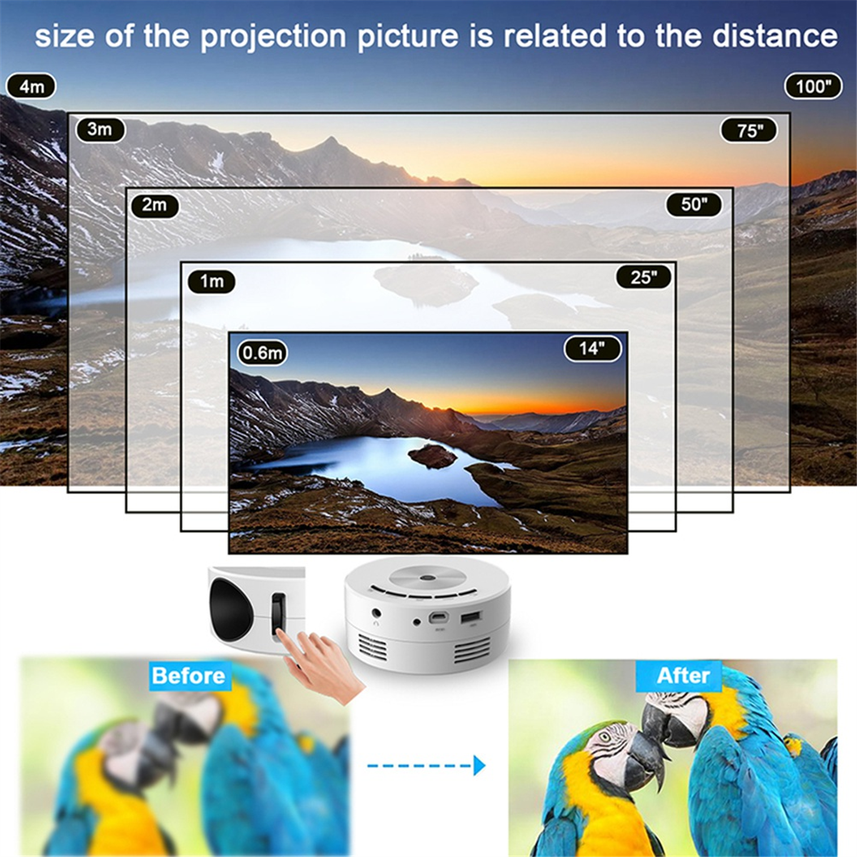 YT200 Mini Projector LED Home Media Player Audio Portable Projectors USB Video Wired Projection Same Screen Mirror