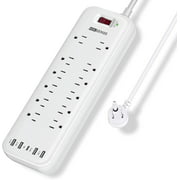 Power Bar, MKSENSE Surge Protector with 12 Outlets & 4 USB Ports & 1 Type-C Port (5V/3A), 2360 Joules, Angled Flat