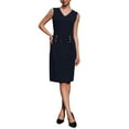 thumbnail image 1 of Vestido lápiz de longitud a la rodilla para mujer sin mangas con escote en V, vestido ceñido de verano 2025 para oficina, color azul marino, 1 of 5