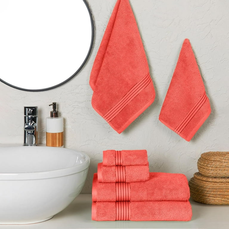 Hotel Quality Turkish Towel Set for Bathroom (6 Pcs Towel Set), Coral