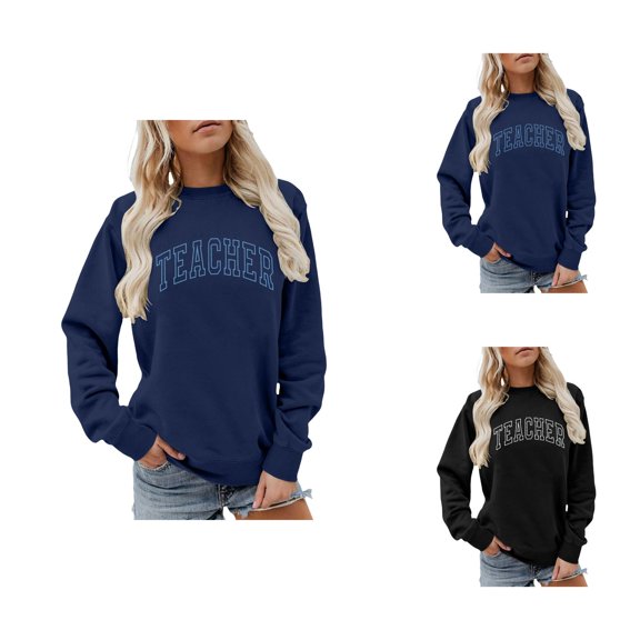 Women's Sweatshirt for Teacher Fall Winter Long Sleeve Crewneck Teacher Graphic Sweat Shirts Pullover Tops