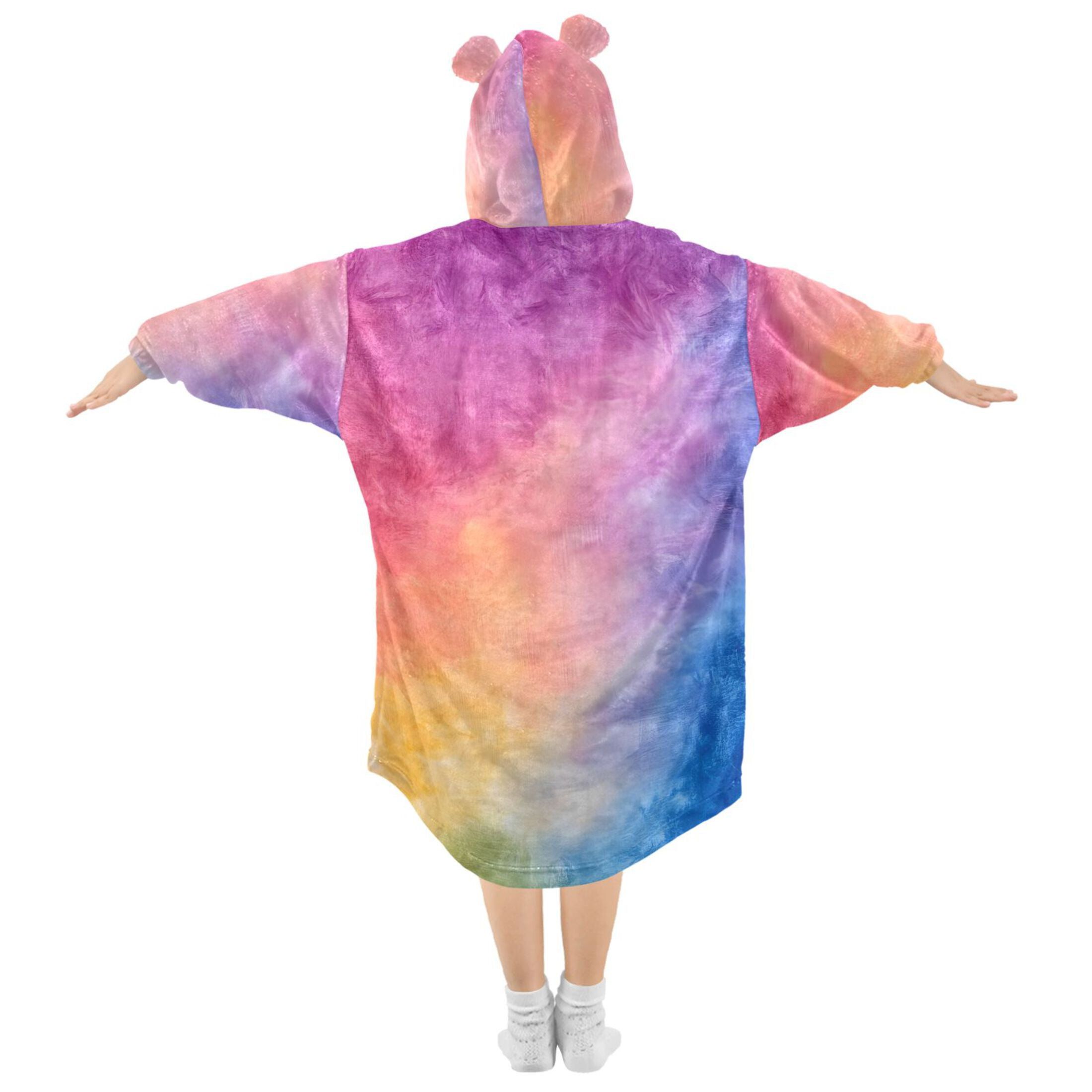 joogoo Wearable Blanket Hoodie Purple Blue Tie Dye for Flannel Sherpa Pocket 3-14 YR S