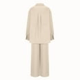thumbnail image 5 of Black and Friday Deals Womens Wide Leg Pant Sets 2 Piece Fall Spring Casual Travel Outfits Long Sleeve Button Up Shirt and Pants Streetwear (L, Beige), 5 of 6