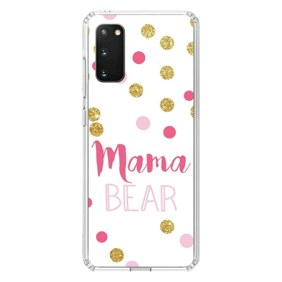 DistinctInk Clear Shockproof Hybrid Case for Galaxy S20 ULTRA / 5G (6.9" Screen) - TPU Bumper, Acrylic Back, Tempered Glass Screen Protector - Pink White Gold "Mama Bear"