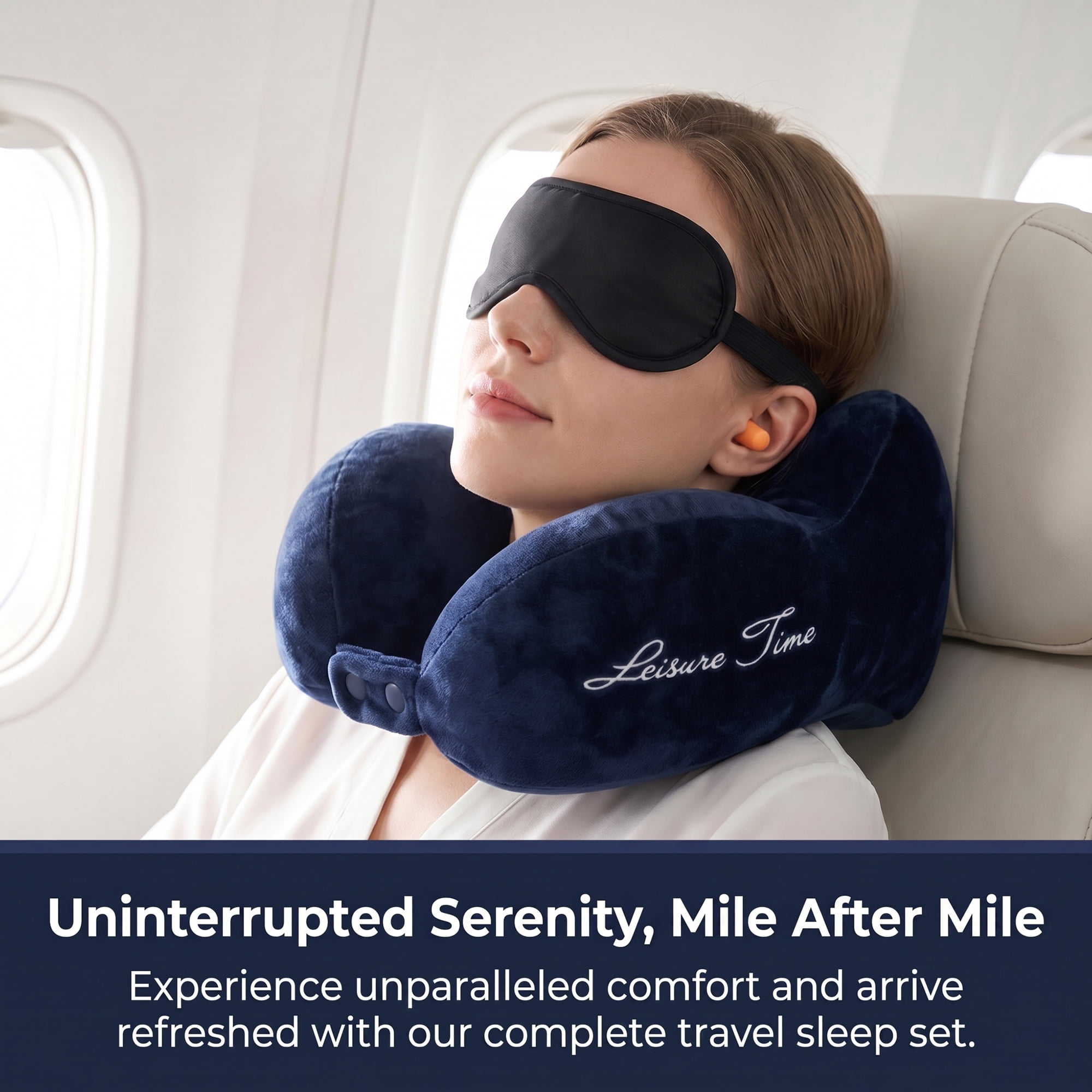 Unique Bargains PP Cotton U Shape Neck Pillow with Earplugs and Eye Mask Blue 11"x10"x4"