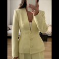 thumbnail image 4 of Blazer de Larga con Botones, Color Liso, Informal, con Escote en V Profundo para Mujer, para y Otoño. Amarillo XL, 4 of 7
