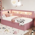 thumbnail image 4 of Twin Size Daybed with Twin Size Trundle, Upholstered Twin Daybed with USB Ports and LED Belt, Linen Fabric Sofa Bed Frame , No Box Spring Needed, Pink, 4 of 9