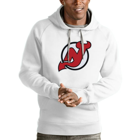 Men's Antigua White New Jersey Devils Logo Victory Pullover Hoodie