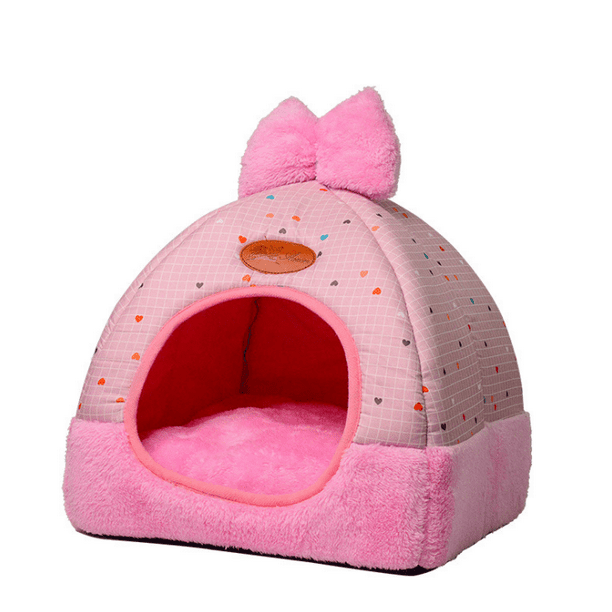 BetterLife Casa de cama para perros para arena para perros Gato de invierno Villa plegable casera para gatos de peluche Suministros para mascotas para gatos Yurt Chenil Rose M === ZefeiWu 8390605596599