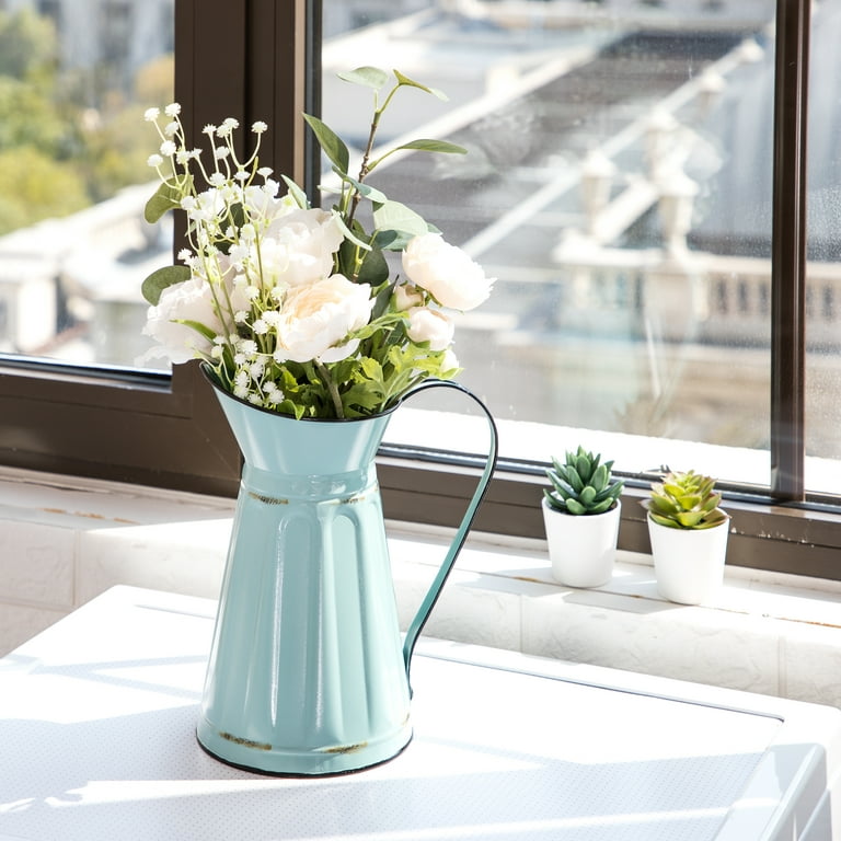 Mainstays Dark Mint Metal Decorative Pitcher, Floral Display, Faux